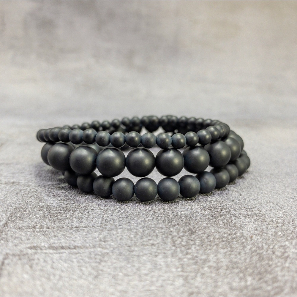 Set of 3 Black onyx Stackable Bracelet in 4/6/8mm